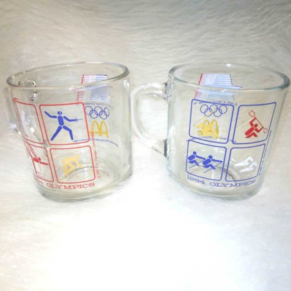 2 Mcdonald's 1984 Olympics Coffee Mugs Anchor Hocking Made in USA Clear …